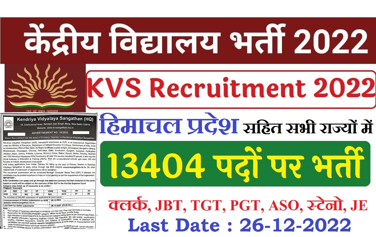 KVS Recruitment 2022 Out for 13,404 PRT, TGT, PGT & NonTeaching