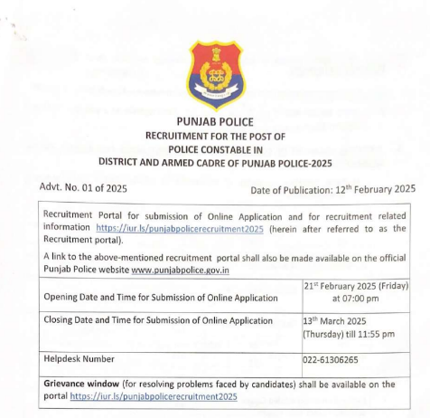 Punjab Police Constable Recruitment 2025 