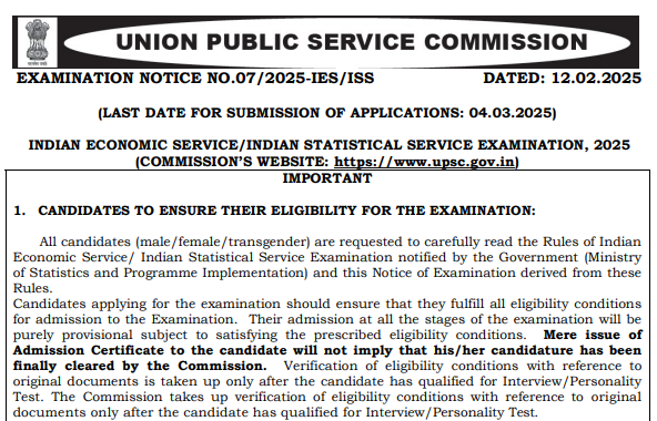 UPSC IES ISS Recruitment 2025