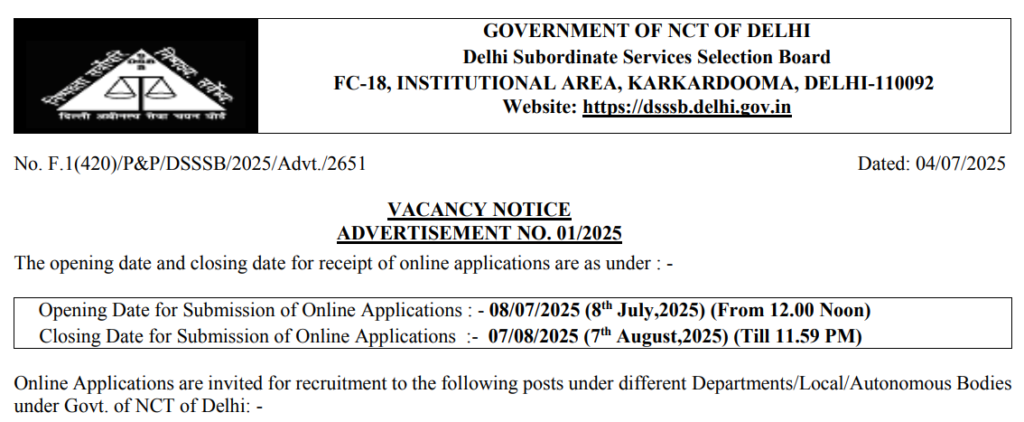 DSSSB Recruitment 2025 Apply online for PGT, Jail Warder & Other 2119 Posts 3 DSSSB Recruitment 2025