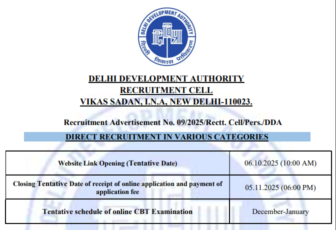 DDA Patwari MTS Recruitment 2025