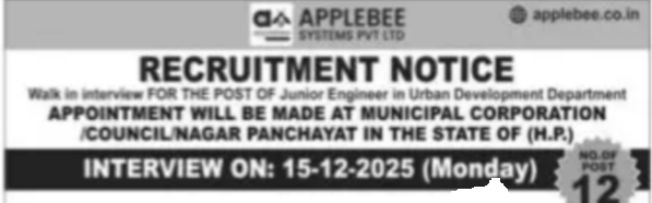 Himachal Pradesh JE Recruitment 2025