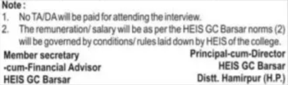 Govt College Barsar Recruitment 2026