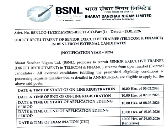 BSNL SET Recruitment 2026
