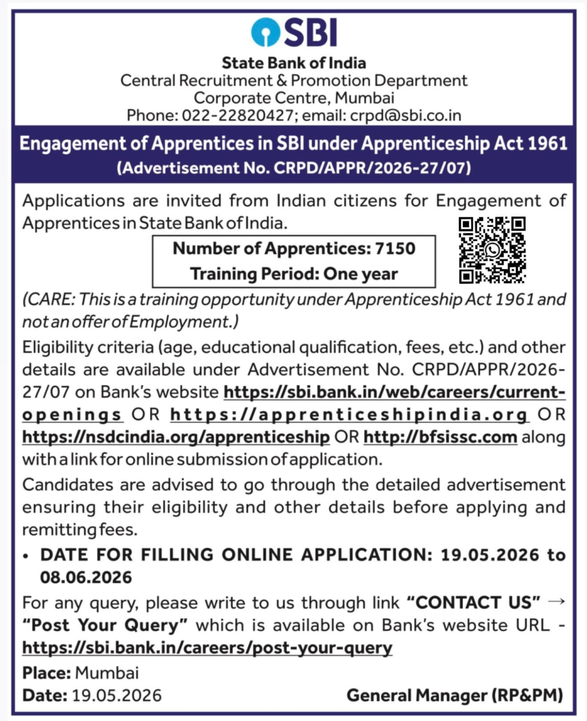 SBI Apprentice Recruitment 2026